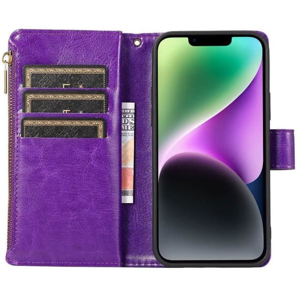 DoubleFlip Zipper 9-kort til Apple iPhone 14 Plus - Lilla