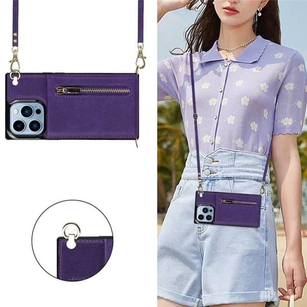 Zipper necklace case till Apple iPhone 13 Pro Max - Lila