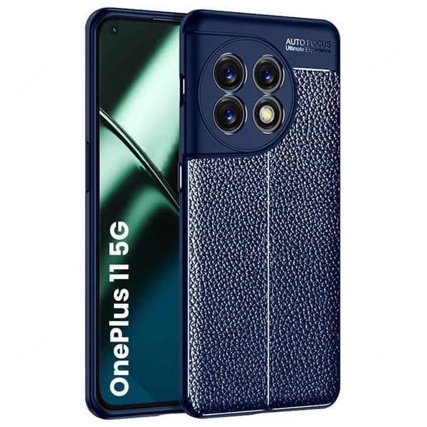 Lædermønstret TPU Cover til OnePlus 11 - Blå