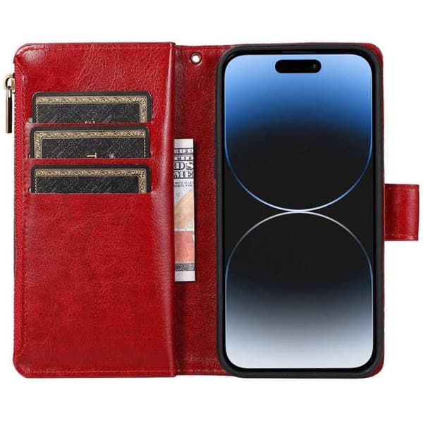DoubleFlip Zipper 9-kort til Apple iPhone 15 Plus - Rød
