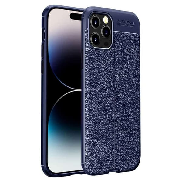 Lærmønstret TPU deksel til Apple iPhone 15 Pro - Blå