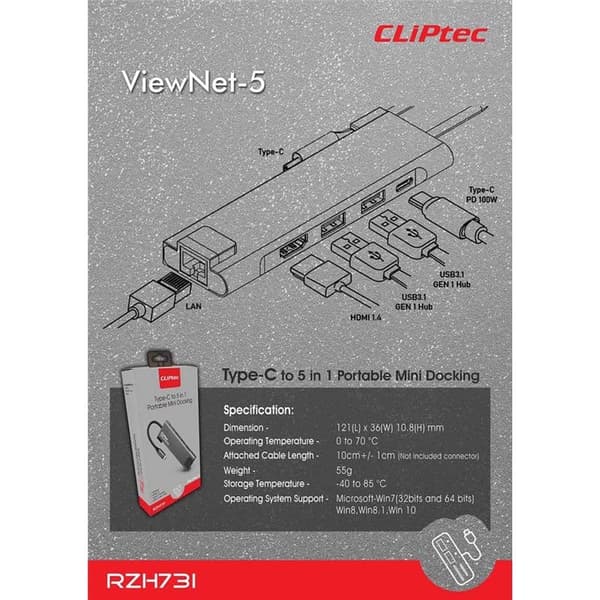 CLiPtec Adapter Hub Type-C 6in1 RZH-731