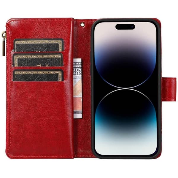 DoubleFlip Zipper 9-kort til Apple iPhone 14 Pro Max - Rød