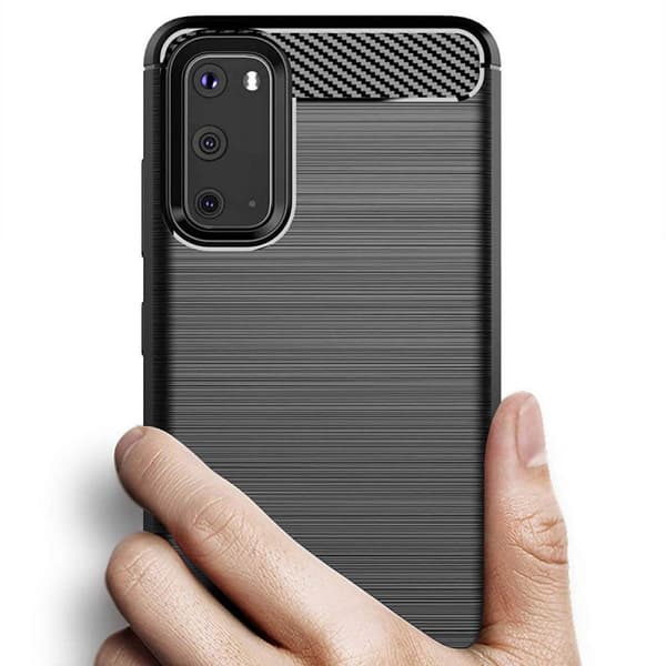 Børstet silikondeksel til Samsung Galaxy S20 - Sort