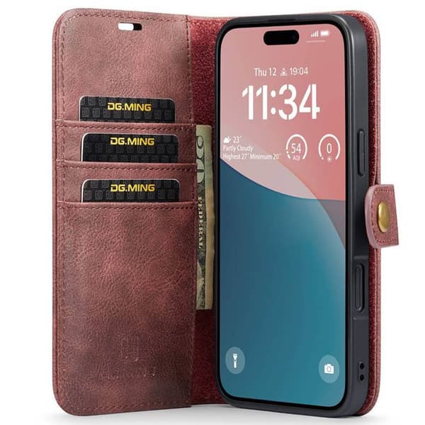 Wallet DG-Ming 2i1 til Apple iPhone 16 - RÃ¸d