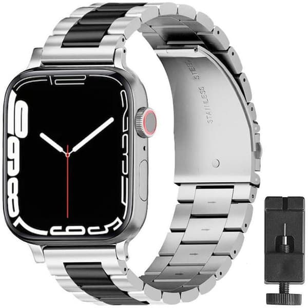 Urrem Rustfrit stÃ¥l til Apple Watch 7 (45mm) - SÃ¸lv/Sort