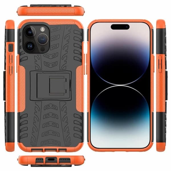 Støtsikker deksel med stativ til Apple iPhone 14 Pro - Oransje