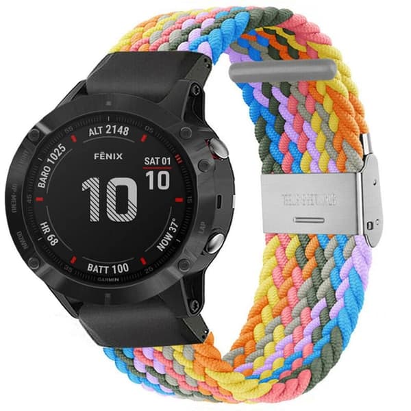 Flettet Urrem til Garmin Fenix 6 - Light Rainbow