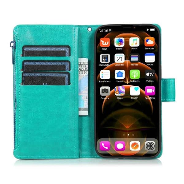 Dubbelflip Zipper 9-kort till Apple iPhone 13 Pro Max - Mint