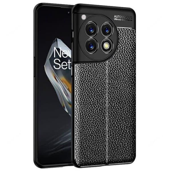Lærmønstret TPU-deksel til OnePlus 12 - Sort