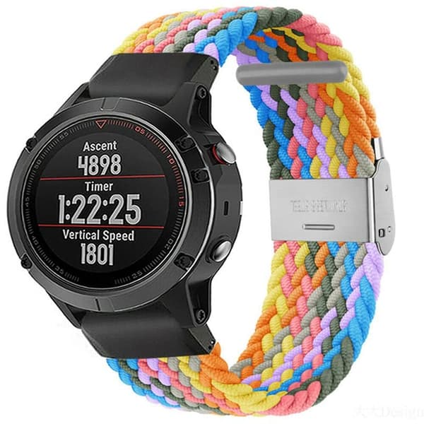 Flettet Urrem til Garmin Fenix 5 - Light Rainbow