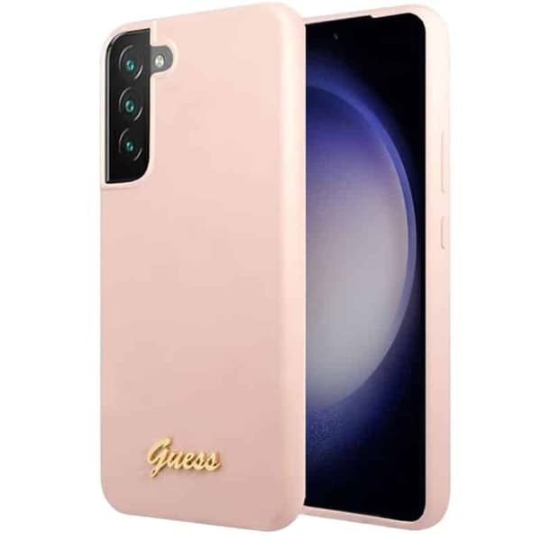 Guess silicone script metal logo til Samsung Galaxy S23 - Rosa