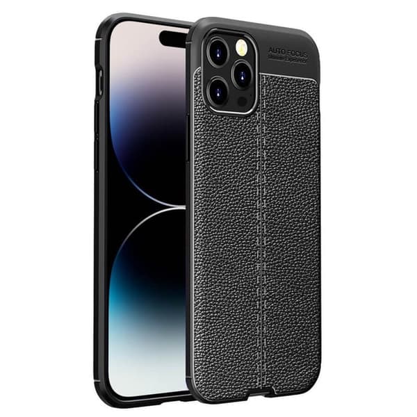 Lædermønstret TPU Cover til Apple iPhone 14 Pro Max - Sort