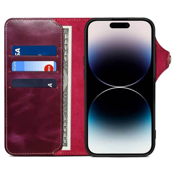Denior mobildeksel lær til Apple iPhone 16 Plus - Dragon Fruit