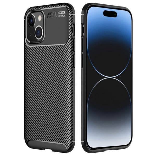 Carbon silikone cover til Apple iPhone 15 Plus - Sort