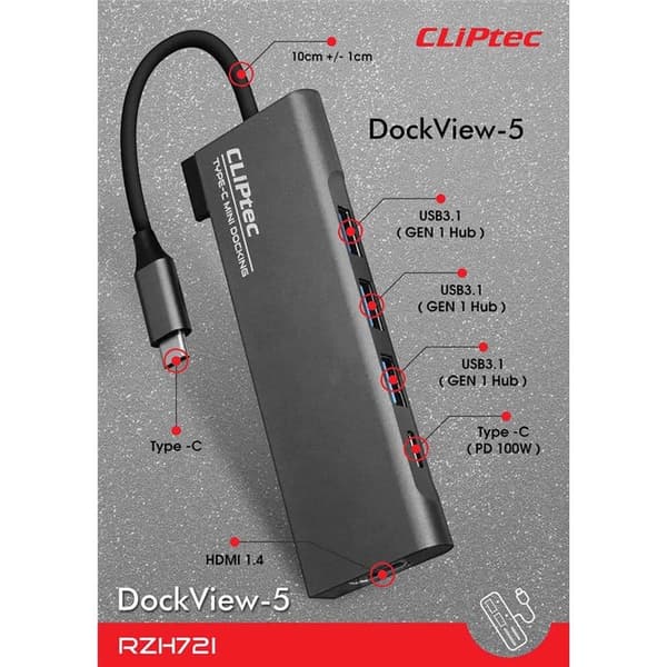 CLiPtec Adapter Hub USB-C 5in1 RZH-721