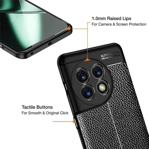Lædermønstret TPU Cover til OnePlus 11 - Sort