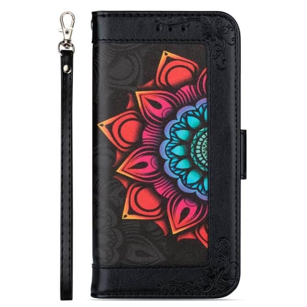 Flower wallet cover 4-kort til Samsung Galaxy S22 Plus - Sort