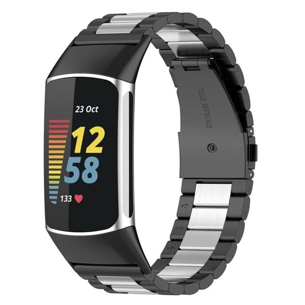 Rustfrit stÃ¥l urrem til Fitbit Charge 5 - Sort/sÃ¸lv