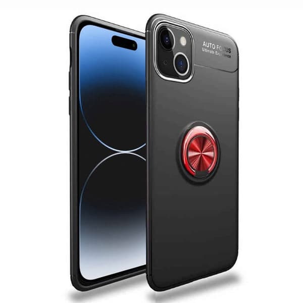 Slim Ring cover til Apple iPhone 15 Plus - Sort/rød