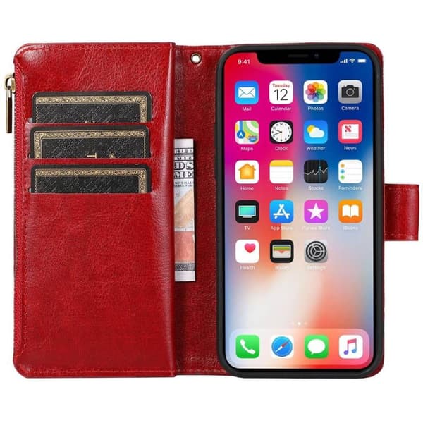 DoubleFlip Zipper 9-kort til Apple iPhone 12 - RÃ¸d