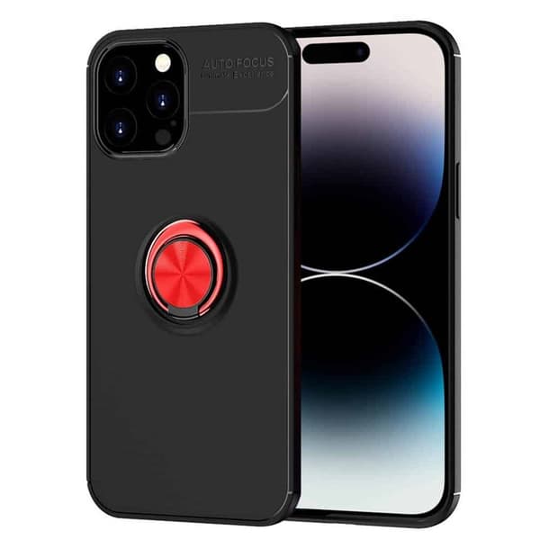 Slim Ring cover til Apple iPhone 15 Pro Max - Sort/rød