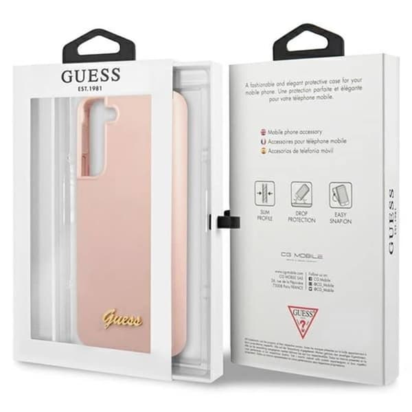 Guess silicone script metal logo til Samsung Galaxy S23 - Rosa