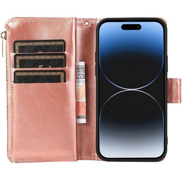 DoubleFlip Zipper 9-kort til Apple iPhone 15 Plus - Rose