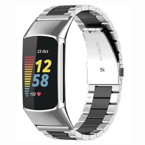 Rustfrit stÃ¥l urrem til Fitbit Charge 5 - SÃ¸lv/sort