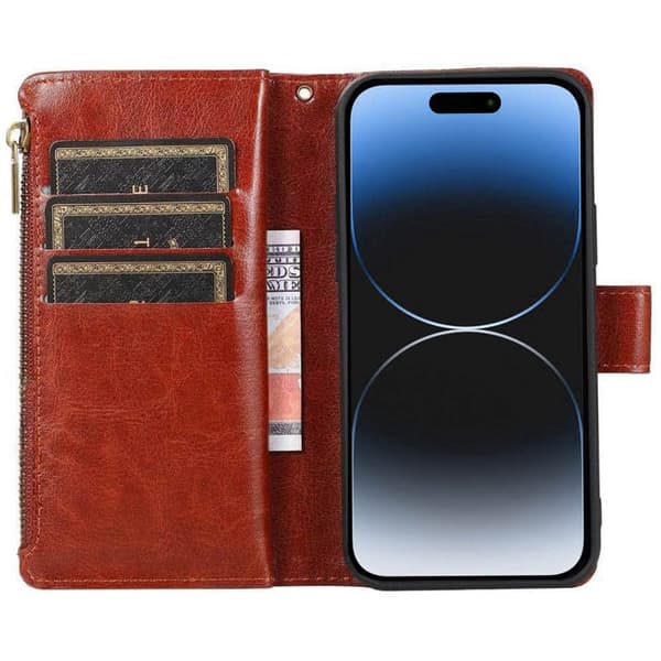 DoubleFlip Zipper 9-kort til Apple iPhone 15 Plus - Brun
