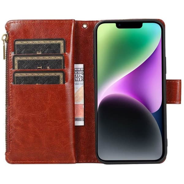 DoubleFlip Zipper 9-kort til Apple iPhone 14 - Brun
