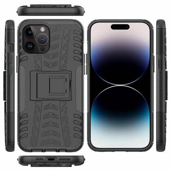 Støtsikker deksel med stativ til Apple iPhone 14 Pro Max - Sort