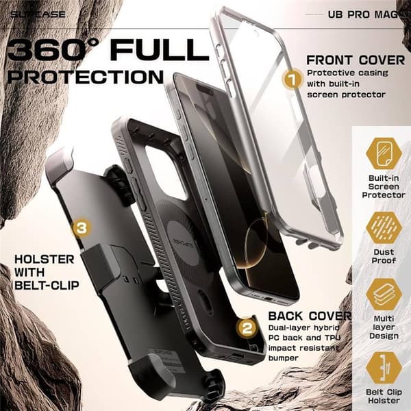 SUPCASE UB Pro Mag deksel til Apple iPhone 16 Pro Max - TiGray