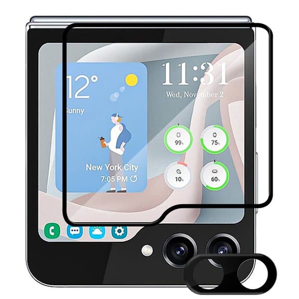 Hærdet glas 2i1 til Samsung Galaxy Z Flip 5 - Sort