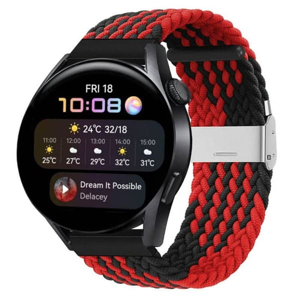 Flettet Elastisk urrem til Huawei Watch 3 (46mm) - RÃ¸d/Sort