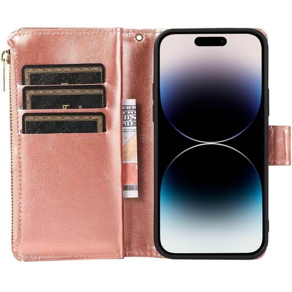 DoubleFlip Zipper 9-kort til Apple iPhone 14 Pro Max - Rose