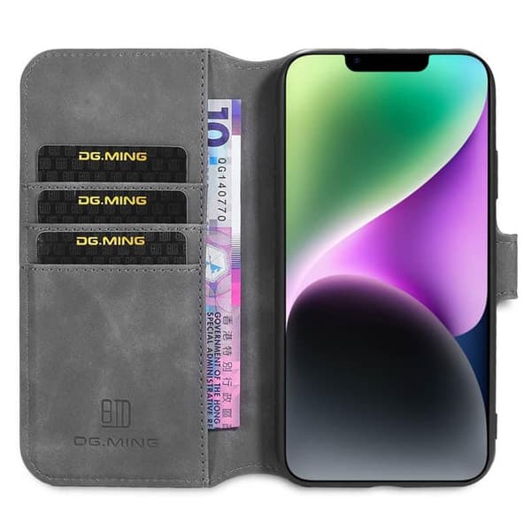 DG-Ming Wallet cover 3-kort til Apple iPhone 14 Plus - Grå