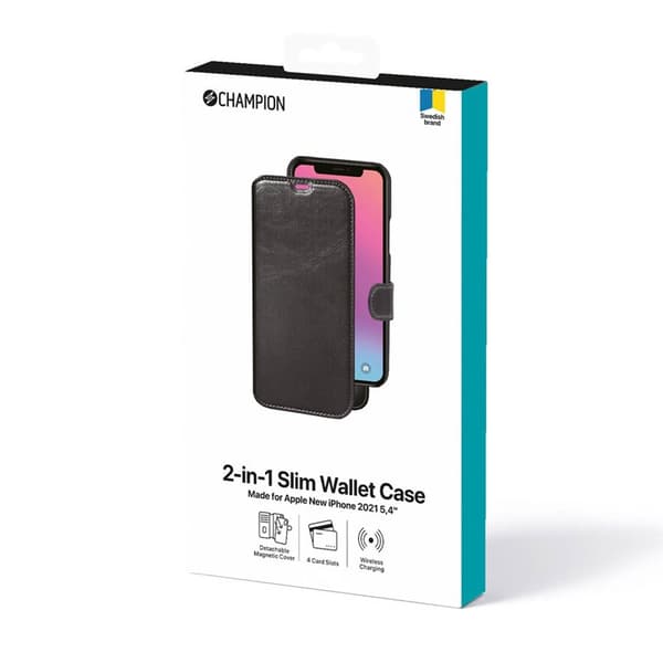 Slim lommebokdeksel 2i1 til Apple iPhone 13 Mini - Sort