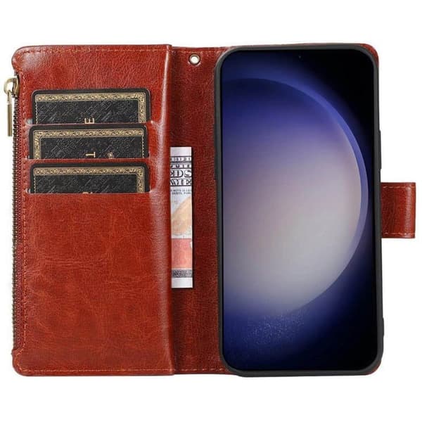 DoubleFlip Zipper 9-kort til Samsung Galaxy S23 - Brun