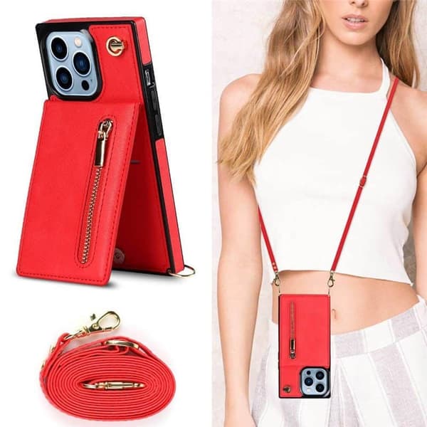 Zipper kaulakorukotelo Apple iPhone 14 Pro - Punainen