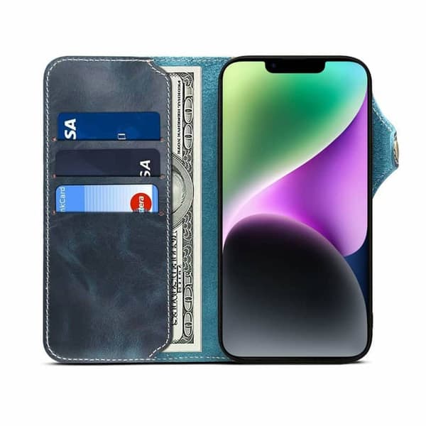 Denior lompakkokotelo nahkaa Apple iPhone 14 Plus - Sininen