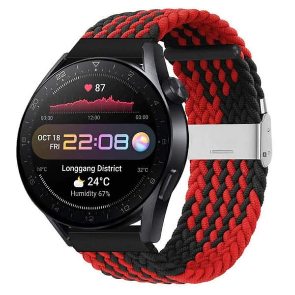 Flettet Elastisk urrem til Huawei Watch 3 Pro (48mm) - RÃ¸d/Sort