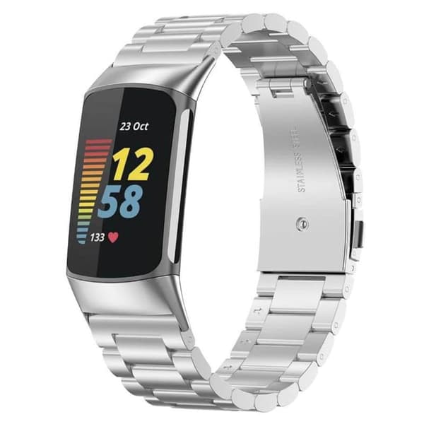 Rustfritt stÃ¥l klokkereim til Fitbit Charge 5 - sÃ¸lv