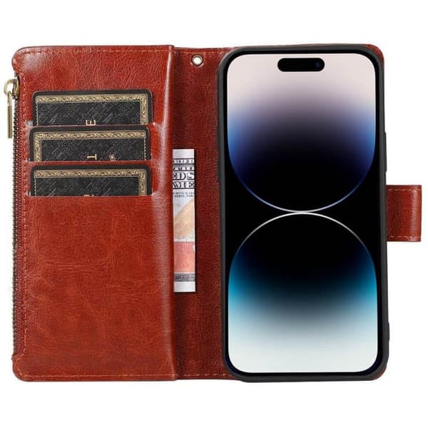 DoubleFlip Zipper 9-kort til Apple iPhone 14 Pro Max - Brun