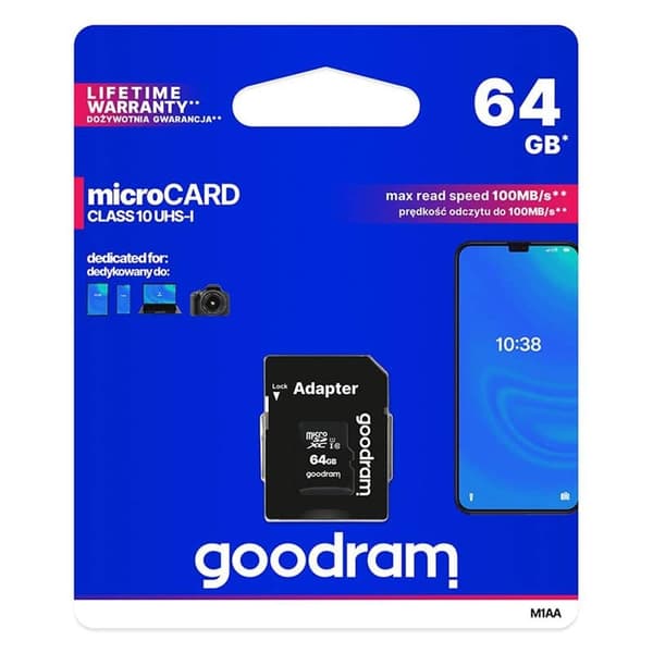 GOODRAM 64GB microCARD cl10 UHS-I + sovitin