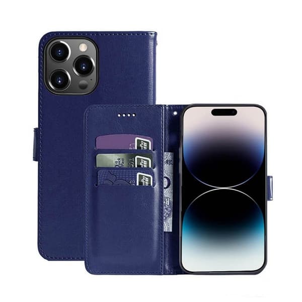 PlÃ¥nboksfodral 3-kort till Apple iPhone 14 Pro - MÃ¶rkblÃ¥