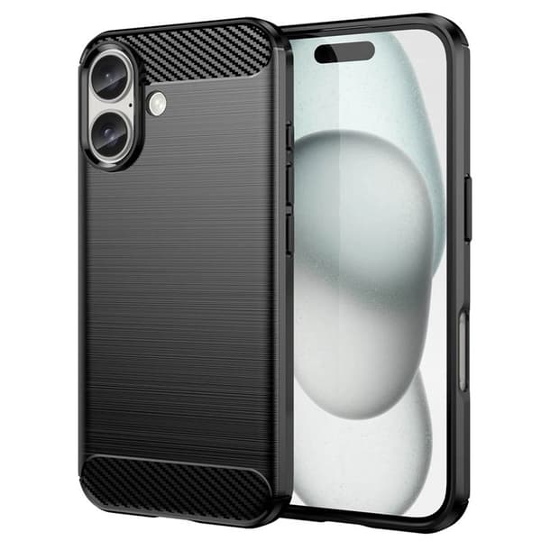 BÃ¸rstet silikone cover til Apple iPhone 16 Plus - Sort