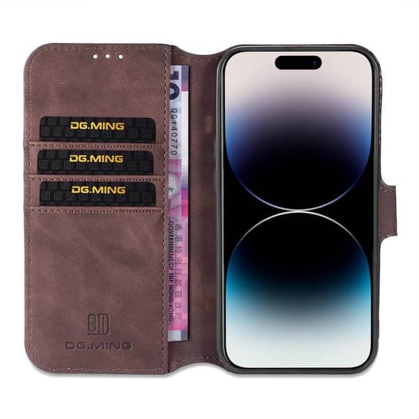 DG-Ming Lompakkokotelo 3-kortti Apple iPhone 14 Pro Max - Coffe