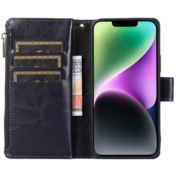DoubleFlip Zipper 9-kort til Apple iPhone 14 Plus - Blå