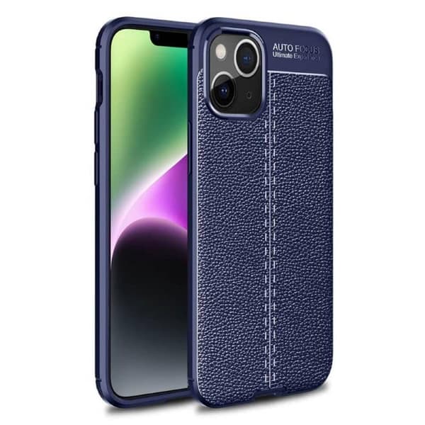 Lædermønstret TPU Cover til Apple iPhone 14 Plus - Blå